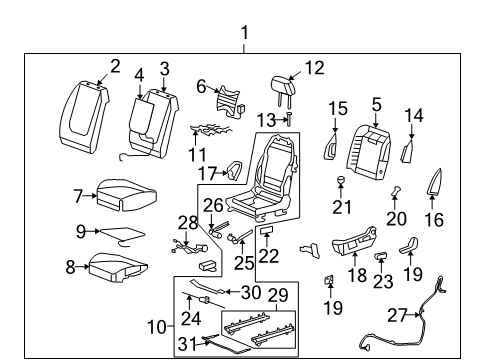 2008 Chevrolet Malibu Driver Seat Components Trim Bezel Diagram for 20813542