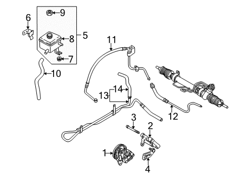 2004 Kia Spectra P/S Pump & Hoses, Steering Gear & Linkage Hose Pressure Diagram for 0K2A23249YD