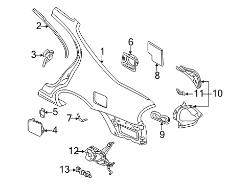 2002 Nissan Maxima Quarter Panel & Components Retainer-Tapping, Striker LH Diagram for 76691-2Y000