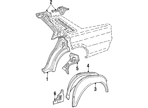 1986 Toyota Cressida Inner Components - Quarter Panel Wheelhouse Diagram for 61608-22914