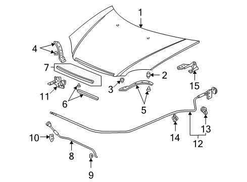 2003 Honda Civic Hood & Components Stay, Hood Opener Diagram for 74145-S5A-000