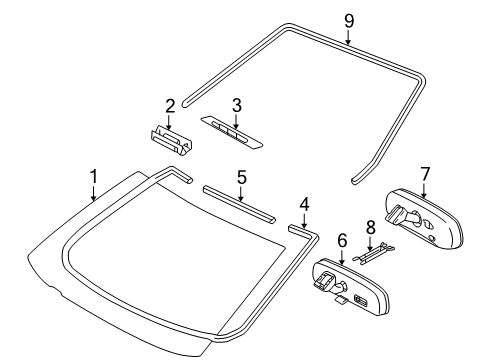 2009 Toyota Prius Windshield Glass, Reveal Moldings Mirror Inside Diagram for 87810-0W100