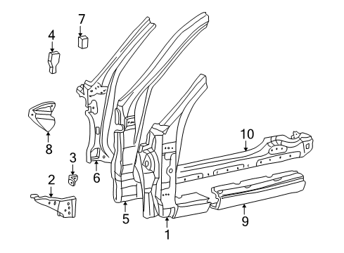 2000 Toyota Solara Hinge Pillar, Rocker Hinge Pillar Gusset Diagram for 61146-06010