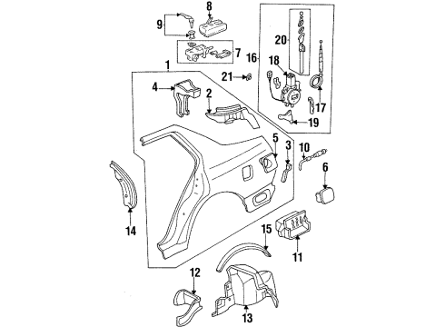 1994 Honda Accord Quarter Panel & Components Clip, RR. Air Outlet Diagram for 75451-SP0-000