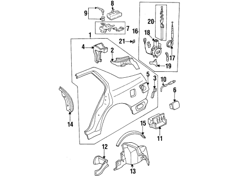 1994 Honda Accord Fuel Door Cable, Fuel Lid Opener Diagram for 74411-SM5-A00