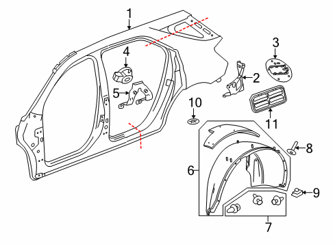 2010 Chevrolet Equinox Quarter Panel & Components Fuel Pocket Diagram for 22847036