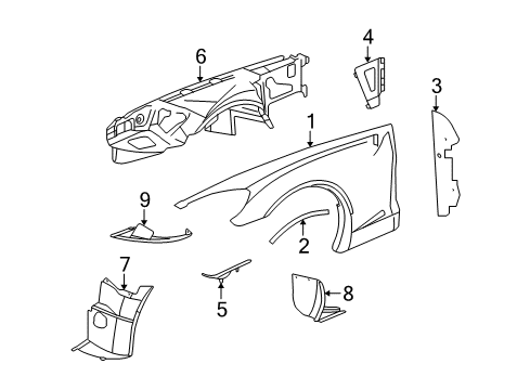 2013 Chevrolet Corvette Fender & Components Fender Diagram for 25938077