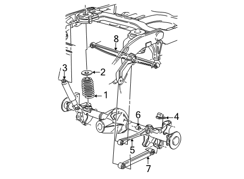 1997 Ford Expedition Rear Suspension Components, Lower Control Arm, Upper Control Arm, Ride Control, Stabilizer Bar Shock Diagram for AU2Z-18V125-BN