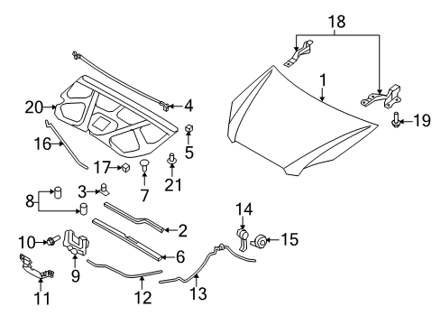 2009 Kia Rondo Hood & Components Cable Assembly-Hood Latch Diagram for 811901D100