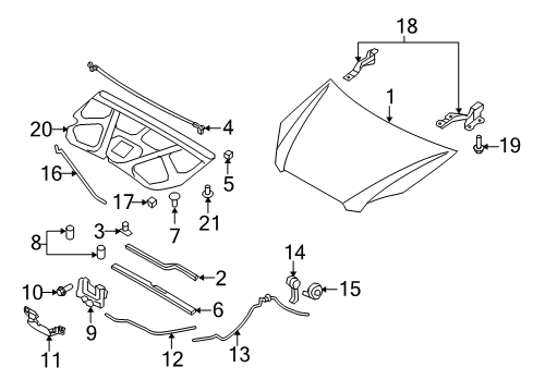 2009 Kia Rondo Hood & Components Hood Latch Assembly Diagram for 811301D000