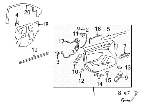 2009 Cadillac CTS Front Door Upper Molding Diagram for 15243589
