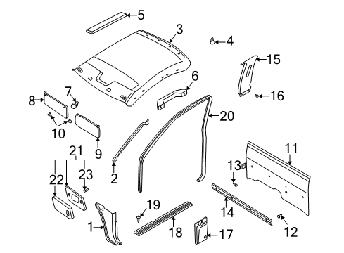 1998 Nissan Frontier Interior Trim - Cab GARNISH-Lock Pillar, Upper RH Diagram for 76913-3S500