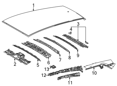 2022 Toyota Venza Roof & Components Rail Reinforcement Diagram for 61077-48010