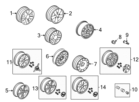 2008 Ford Mustang Wheels Wheel, Alloy Diagram for 6R3Z-1007-H