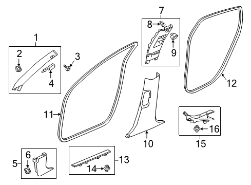 2022 Honda Accord Interior Trim - Pillars Garnish Assy., R. FR. Side (Inner) *NH900L* (DEEP BLACK) Diagram for 84201-TVA-A01ZA