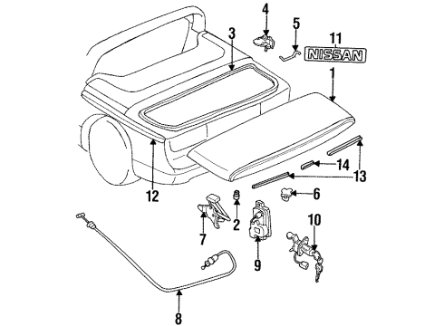 1996 Nissan 300ZX Trunk Cylinder Set-Trunk Lid Lock Diagram for H4660-46P25