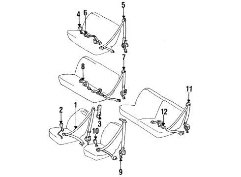 1992 Toyota Previa Front Seat Belts, Rear Seat Belts Anchor Diagram for 73200-95D00-03