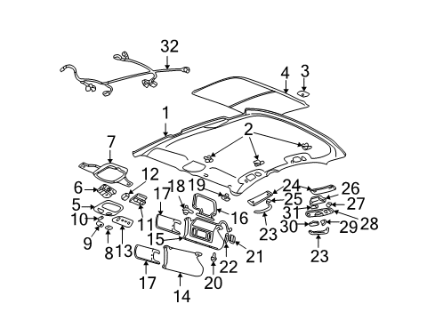 2000 Pontiac Bonneville Interior Trim - Roof Overhead Lamp Bulb Diagram for 12450074