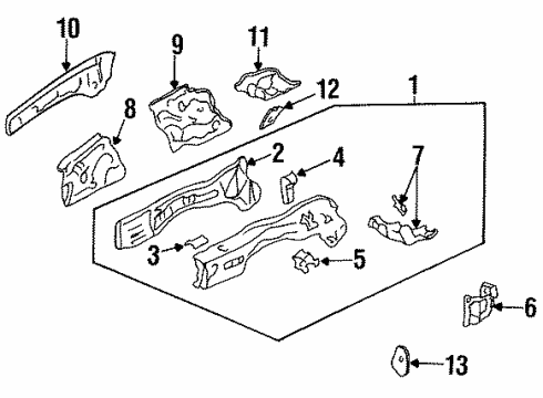 1996 Honda Accord Structural Components & Rails Member, L. FR. Wheelhouse (Upper) Diagram for 60712-SV4-V51ZZ