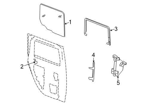 2003 Hummer H2 Rear Door - Glass & Hardware Guide Channel Diagram for 15068267