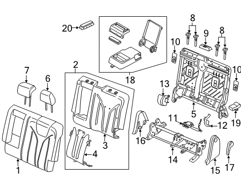 2018 Lincoln MKX Heated Seats Armrest Assembly Diagram for GA1Z-5867112-AR