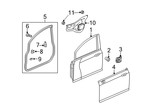 2011 Honda Fit Front Door Weatherstrip, R. FR. Door Diagram for 72310-TF0-003