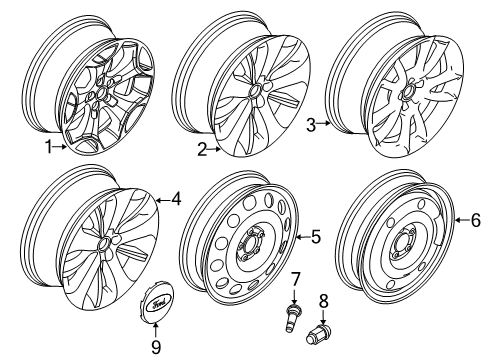 2012 Ford Taurus Wheels, Center Cap Wheel, Alloy Diagram for BG1Z-1007-C