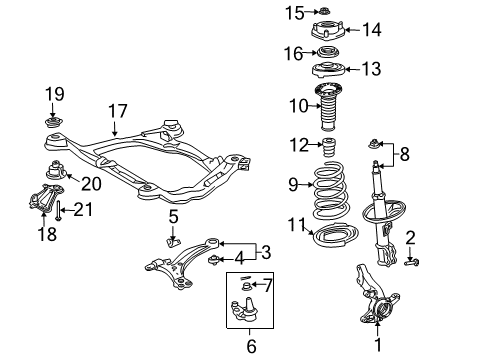 2005 Toyota Sienna Front Suspension Components, Lower Control Arm, Stabilizer Bar Knuckle, Steering, RH Diagram for 43211-08020