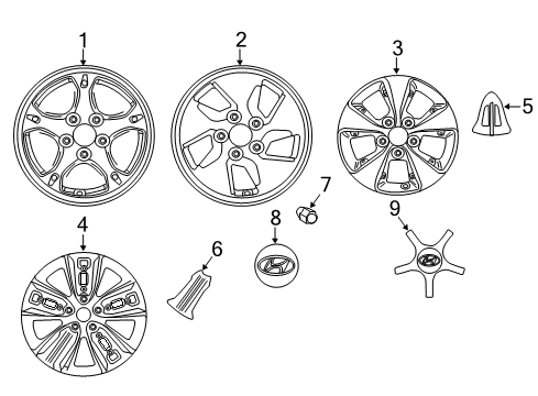 2019 Hyundai Ioniq Wheels Wheel Hub Cap Assembly Diagram for 52960-G2100