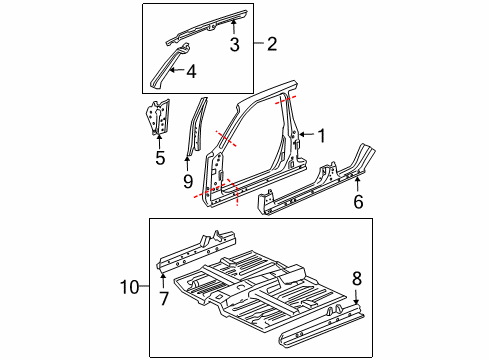 2001 Honda Civic Center Pillar, Hinge Pillar, Rocker, Floor & Rails, Uniside Floor, FR. Diagram for 65100-S5A-A10ZZ