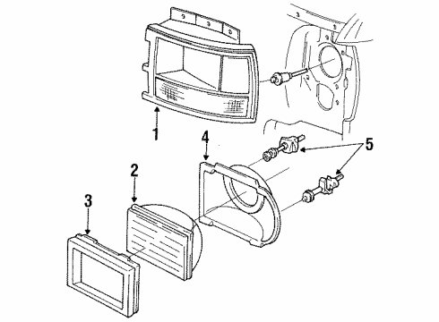 1994 Dodge Dakota Headlamps Halogen Headlights Set Replacement Diagram for 55054715