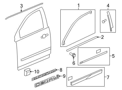 2007 GMC Acadia Exterior Trim - Front Door Lower Molding Diagram for 22763774