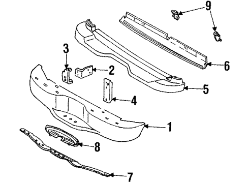 1998 Mercury Mountaineer Rear Bumper Impact Bar Retainer Diagram for F5TZ-17D938-BA