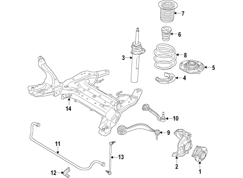 2020 BMW 330i xDrive Front Suspension Components, Lower Control Arm, Ride Control, Stabilizer Bar Front Right Spring Strut Diagram for 31316879312