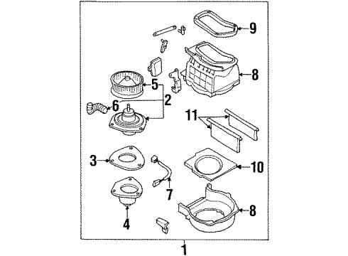 1998 Infiniti Q45 Blower Motor & Fan Fan & Motor BLR Diagram for 27220-5P108