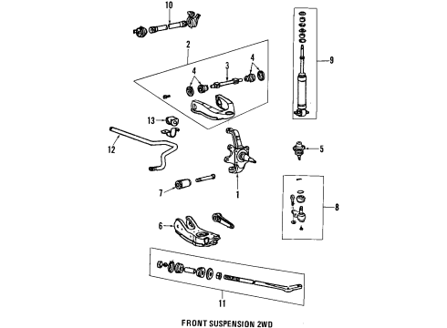 1989 Toyota Van Front Suspension Components, Lower Control Arm, Upper Control Arm, Stabilizer Bar Bushings Diagram for 48061-27011