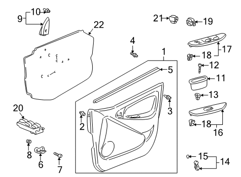 2000 Toyota Echo Front Door Regulator Handle Diagram for 69260-52010-B0