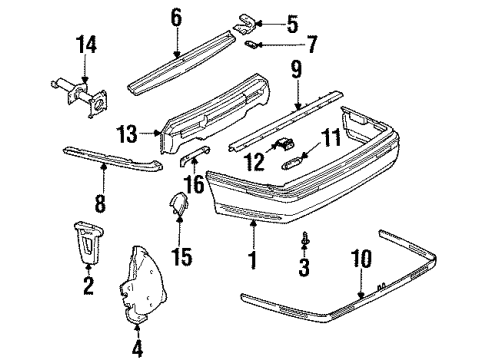 1992 Cadillac Eldorado Rear Bumper Reflx Asm-Rear Bumper Diagram for 16513111