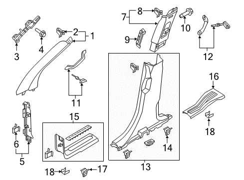 2012 Ford Explorer Interior Trim - Pillars, Rocker & Floor Windshield Pillar Trim Diagram for BB5Z-7803598-AA