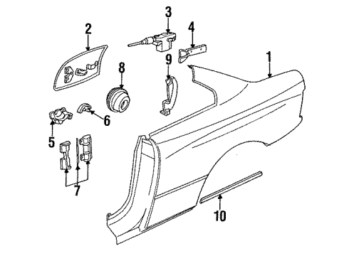 1997 BMW 840Ci Quarter Panel & Components, Exterior Trim Actuator Diagram for 67111392594