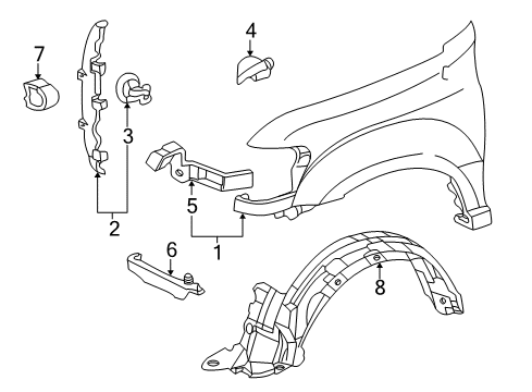 2007 Toyota Sequoia Fender & Components Fender Liner Diagram for 53876-0C040