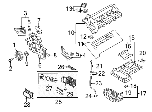 2009 Kia Borrego Engine Parts, Mounts, Cylinder Head & Valves, Camshaft & Timing, Variable Valve Timing, Oil Cooler, Oil Pan, Oil Pump, Crankshaft & Bearings, Pistons, Rings & Bearings Pan Assembly-Engine Oil Diagram for 215203F100