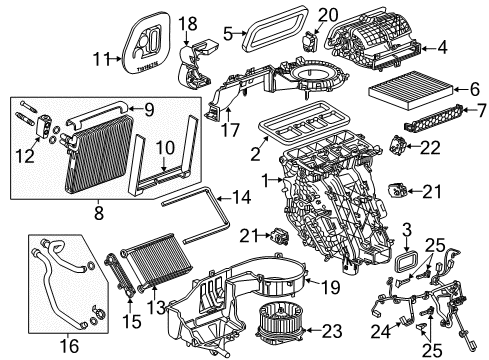 2018 Cadillac XTS A/C Evaporator & Heater Components Case Assembly Diagram for 23416440