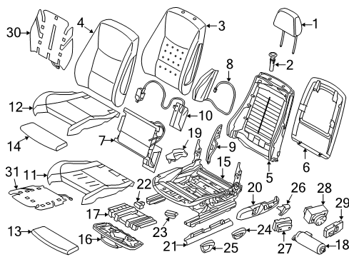 2013 BMW 320i Power Seats Foam Part, Thigh Support Diagram for 52107243539