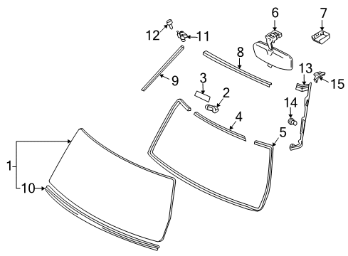 2010 Toyota FJ Cruiser Windshield Glass, Reveal Moldings Mirror Inside Stay Diagram for 87807-0W010