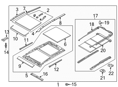 2013 Hyundai Santa Fe Sunroof Blind Assembly-Panorama Roof Front Roller Diagram for 81666-B8000-OM