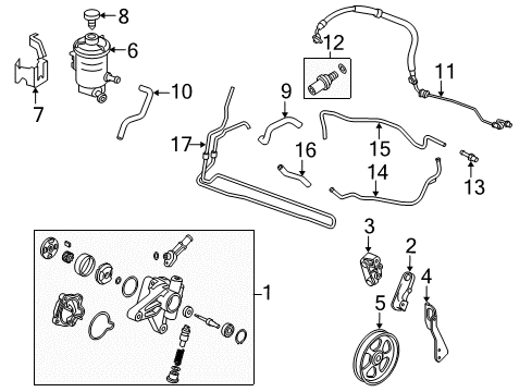 2008 Honda Accord P/S Pump & Hoses, Steering Gear & Linkage Pump Sub-Assembly, Power Steering Diagram for 56110-R70-A12