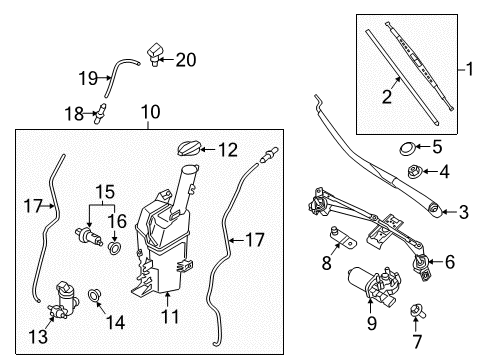2017 Kia Sedona Wiper & Washer Components Windshield Wiper Motor Assembly Diagram for 98110A9000