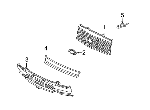 1994 Chevrolet Astro Grille & Components Support-Front End Sheet Metal Diagram for 14066736