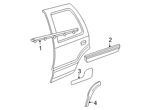 2003 GMC Yukon Exterior Trim - Rear Door Molding, Rear Side Door Diagram for 15176397